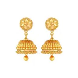 Yellow Gold Floral-Design Jhumka Earrings-image-36