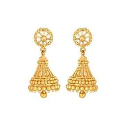Yellow Gold Floral-Design Jhumka Earrings-image-63
