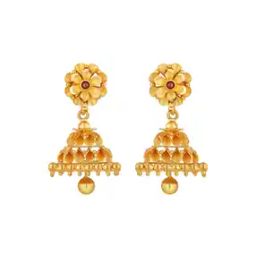 Floral-Design Yellow Gold Jhumka Earrings-image-28