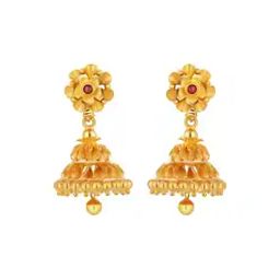 Floral-Design Yellow Gold Jhumka Earrings-image-42