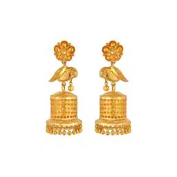 Floral-Design Yellow Gold Jhumka Earrings-image-76