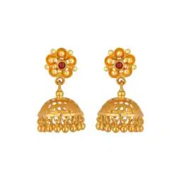 Floral-Design Yellow Gold Jhumka Earrings-image-27