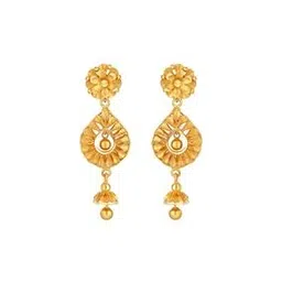Floral-Design Yellow Gold Drop Earrings-image-43