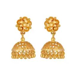 Floral-Design Yellow Gold Jhumka Earrings-image-38