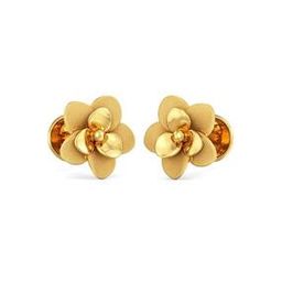 Floral-Design Yellow Gold Stud Earrings-image-34