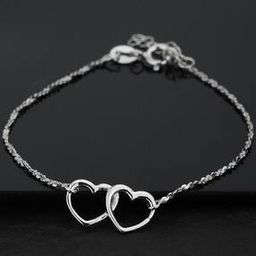 925 Sterling Silver Rhodium-Plated Twin Hearts Bracelet VANB039-image-36