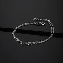 925 Sterling Silver Rhodium-Plated Heart Charms Bracelet VANB040-image-78