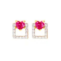 Yellow Gold Stone-Studded Stud Earrings-image-92