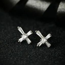 Sterling Silver American Diamond Floral Stud Earrings-image-68