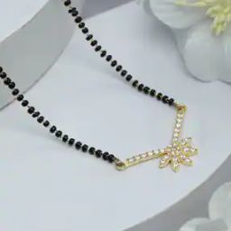 Sterling Silver American Diamond-Studded Floral Mangalsutra-image-3