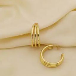 Yellow Gold Triple Layer Hoop Earrings-image-23