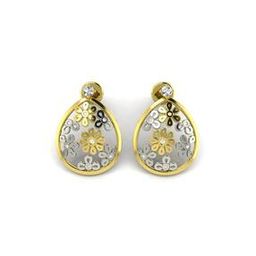 Yellow Gold Floral Design Stud Earrings-image-98