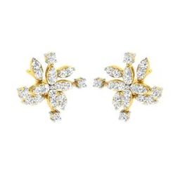 Yellow Gold Stone-Studded Stud Earrings-image-16