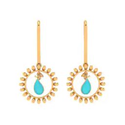 Yellow Gold Round Shape Drop Earrings-image-2