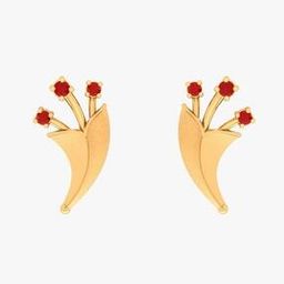Yellow Gold Floral Design Stud Earrings-image-37