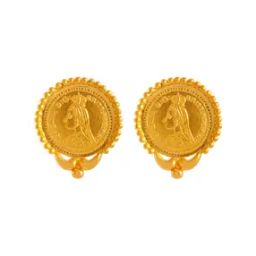 Yellow Gold Round Shape Stud Earrings-image-4