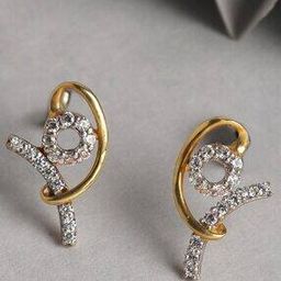 Sterling Sliver Gold-Plated Stone-Studded Stud Earrings-image-70