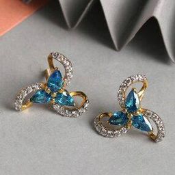 Sterling Sliver Gold-Plated Stone-Studded Stud Earrings-image-2