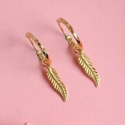 Sterling Sliver Gold-Plated Leaf Design Hoop Earrings-image-49
