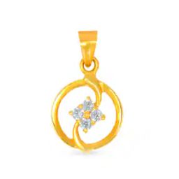 Yellow Gold Round Mould Stone-Studded Pendant-12