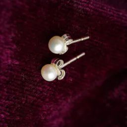Sterling Silver Pearl Stud Earrings-image-54