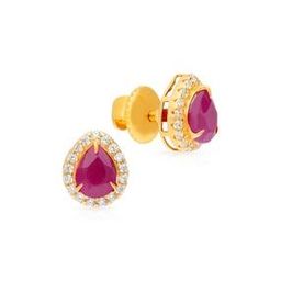 Yellow Gold Stone-Studded Stud Earrings-image-16