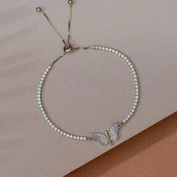 925 Sterling Silver American Diamond Adjustable Butterfly Bracelet-image-36