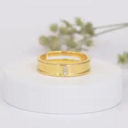 925 Sterling Silver American Diamond 18K Gold Plated Adjustable Ring-image-3