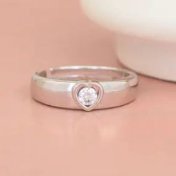 925 Sterling Silver American Diamond Heart Shape Adjustable Ring-image-4