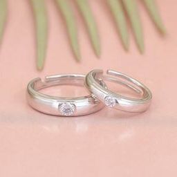 ornate jewels 925 Sterling Silver American Diamond Solitaire Adjustable Couple Ring-picture-17