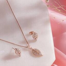 Simplicity Leaf Rose Gold Silver Jewellery Set-image-10