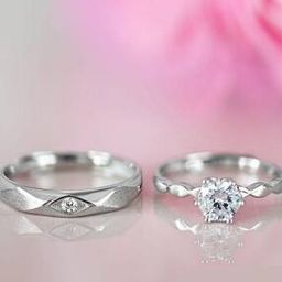 Rhodium Plated CZ Studded Solitaire Couple Ring-5
