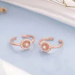 Sterling Silver Rose Gold Plated Stone-Studded Toe Rings-image-44
