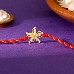 Men Sterling Silver Gold-Plated Sparkling Flower Rakhi-image-100