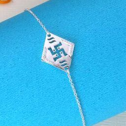 Sterling Silver Stone-Studded Swastik Rakhi-image-26