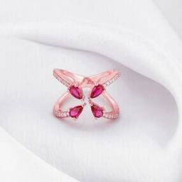 Sterling Silver Rose Gold-Plated Cubic Zirconia-Studded Carnation Ring-21