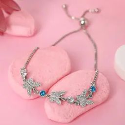 Sterling Silver American Diamond-Studded Butterfly Bracelet-image-44