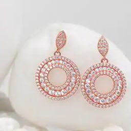Sterling Silver Rose Gold-Toned Zircon Dangler Earrings-image-41