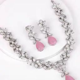 Sterling Silver Zircon-Studded Necklace & Earrings Set-image-33