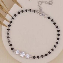 ornate jewels 925 Silver American Diamond Adjustable 3 Stone Mangalsutra Bracelet-picture-9