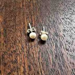Sterling Silver Pearl Stud Earrings-image-12