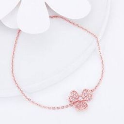 Sterling Silver Gold-Plated Zircon Shamrock Bracelet-image-66