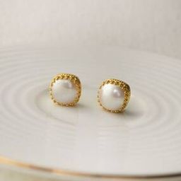 Sterling Silver Gold-Plated Pearl Stud Earrings-image-34