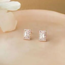 Sterling Silver Rose Gold-Plated American Diamond Stud Earrings-image-92