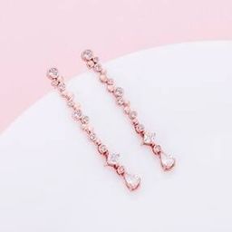Women Rose Gold-Plated Stone-Studded Drop Earrings-image-25