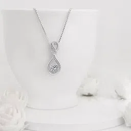 Sterling Silver Zircon-Studded Twist Pendant with Chain-image-43