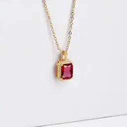 Gold-Plated Ruby Baguette Pendant Chain-image-15