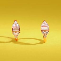 Women Sterling Silver Rose Gold-Plated Stone-Studded Huggie Earrings-image-93