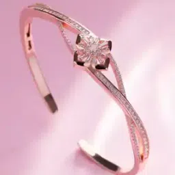 Women Sterling Silver Rose Gold-Plated Stone-Studded Bracelet-image-55