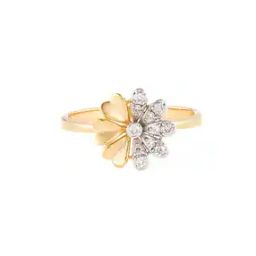 Women Yellow Gold Diamond Floral Ring-image-2